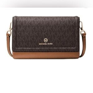 Michael Kors Women's Leather Logo-Print Crossbody Handbag, Brown